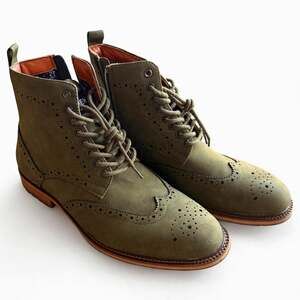 Madden Green Suede Wingtip Brogue Lace-Up Side Zip Ankle Boots US 10